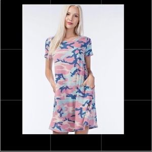 Pink/Blue Camo Print T Shirt Dress with pockets